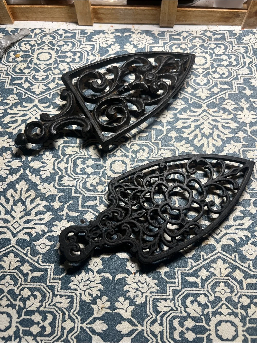 Black Vintage Cast Iron Decorative Wall Trivet - Ornate Scroll Design